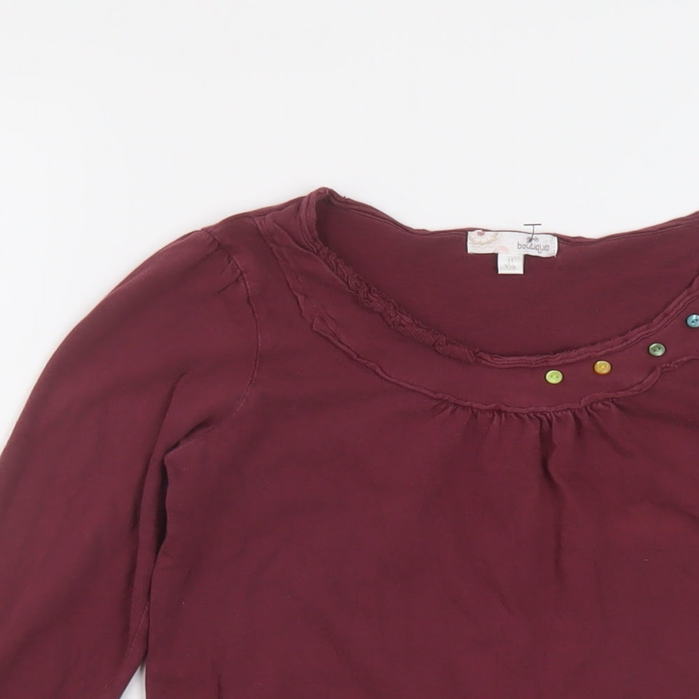Marks and Spencer Girls Purple Cotton Basic T-Shirt Size 11 Years Round Neck Pullover