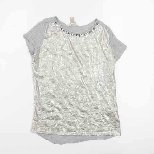 Monsoon Girls Grey Polyester Basic T-Shirt Size 12-13 Years Round Neck Pullover