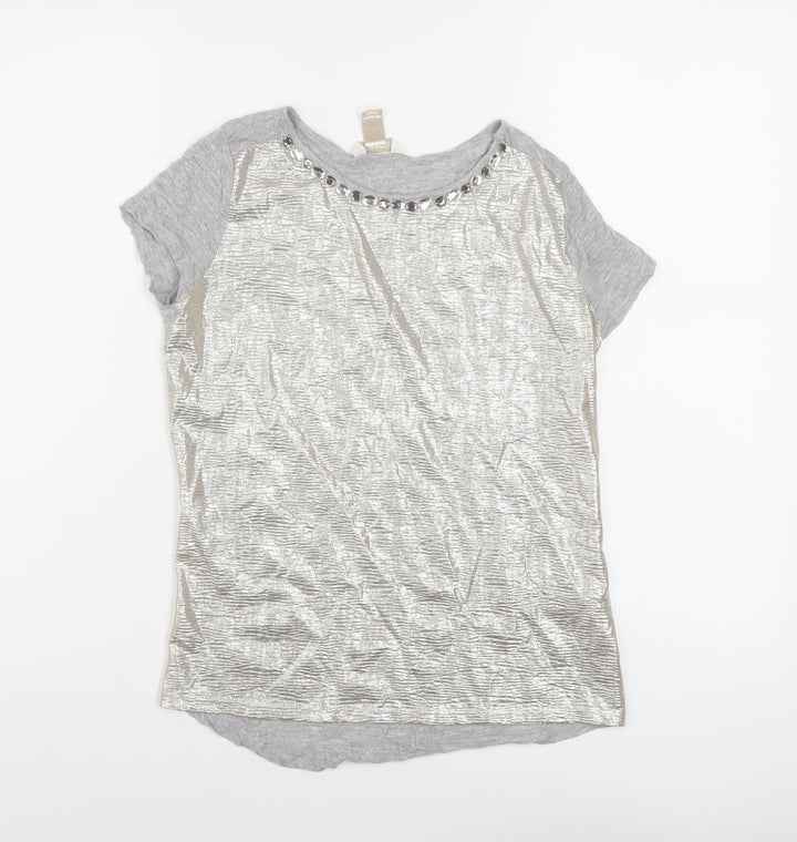 Monsoon Girls Grey Polyester Basic T-Shirt Size 12-13 Years Round Neck Pullover