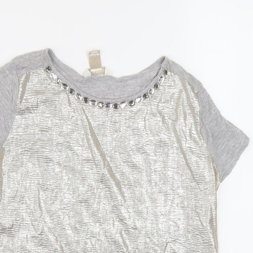 Monsoon Girls Grey Polyester Basic T-Shirt Size 12-13 Years Round Neck Pullover