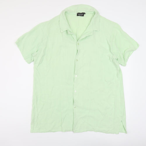 Boohoo Mens Green Viscose Button-Up Size XL Collared Button