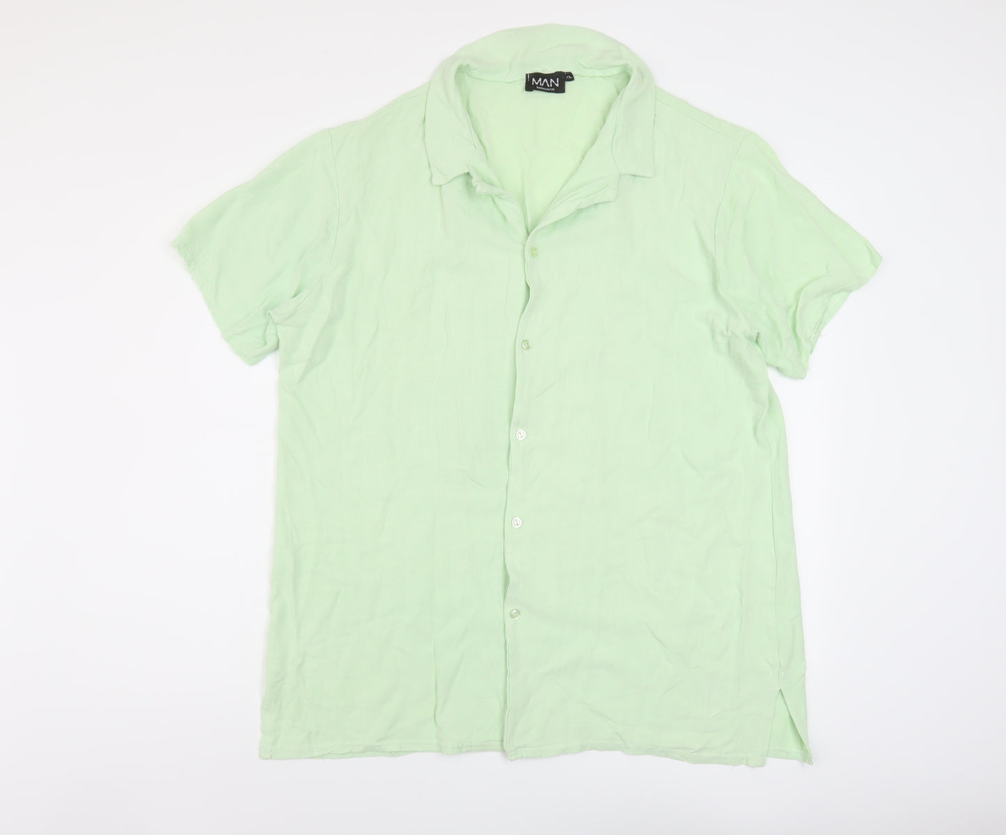 Boohoo Mens Green Viscose Button-Up Size XL Collared Button