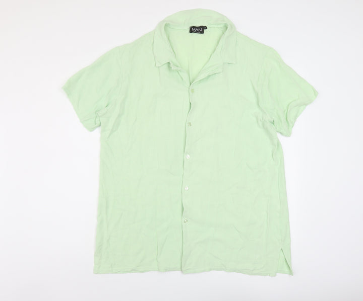 Boohoo Mens Green Viscose Button-Up Size XL Collared Button