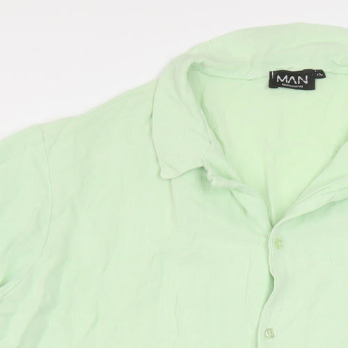 Boohoo Mens Green Viscose Button-Up Size XL Collared Button
