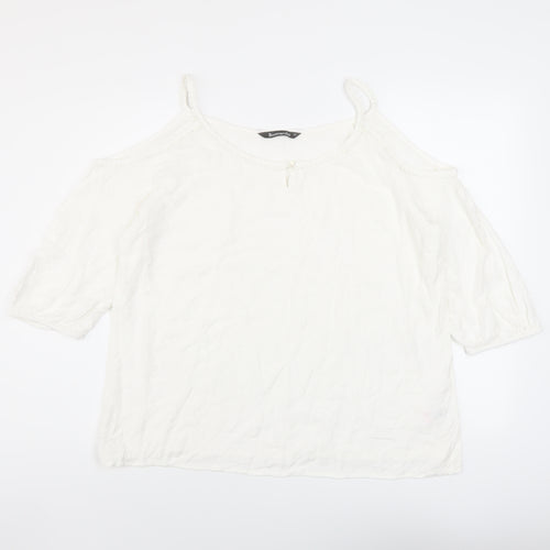 Bonmarché Womens Ivory Viscose Basic Blouse Size 16 Round Neck