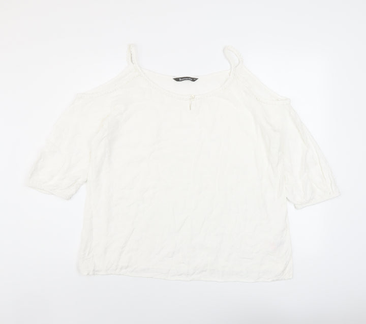 Bonmarché Womens Ivory Viscose Basic Blouse Size 16 Round Neck
