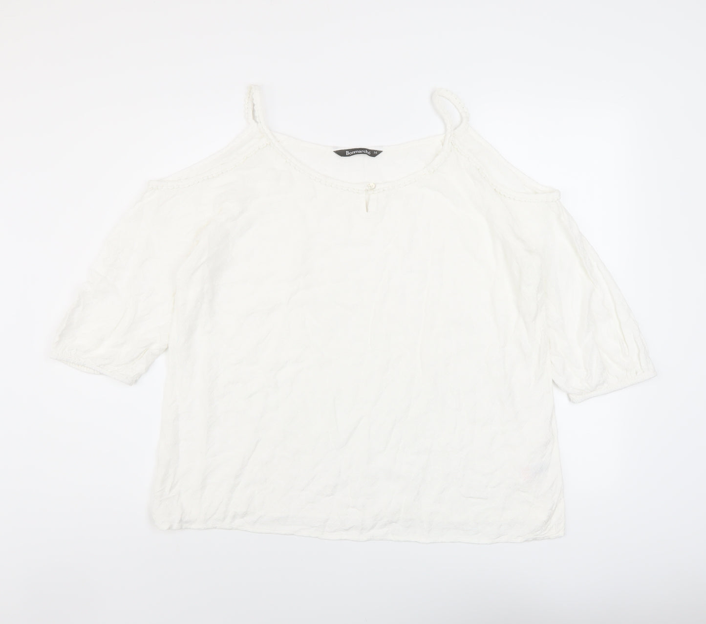 Bonmarché Womens Ivory Viscose Basic Blouse Size 16 Round Neck
