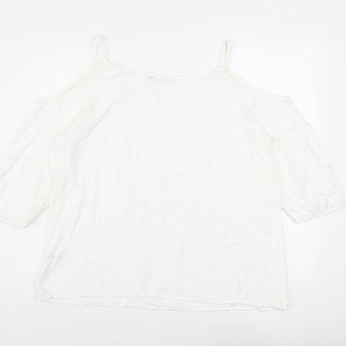 Bonmarché Womens Ivory Viscose Basic Blouse Size 16 Round Neck