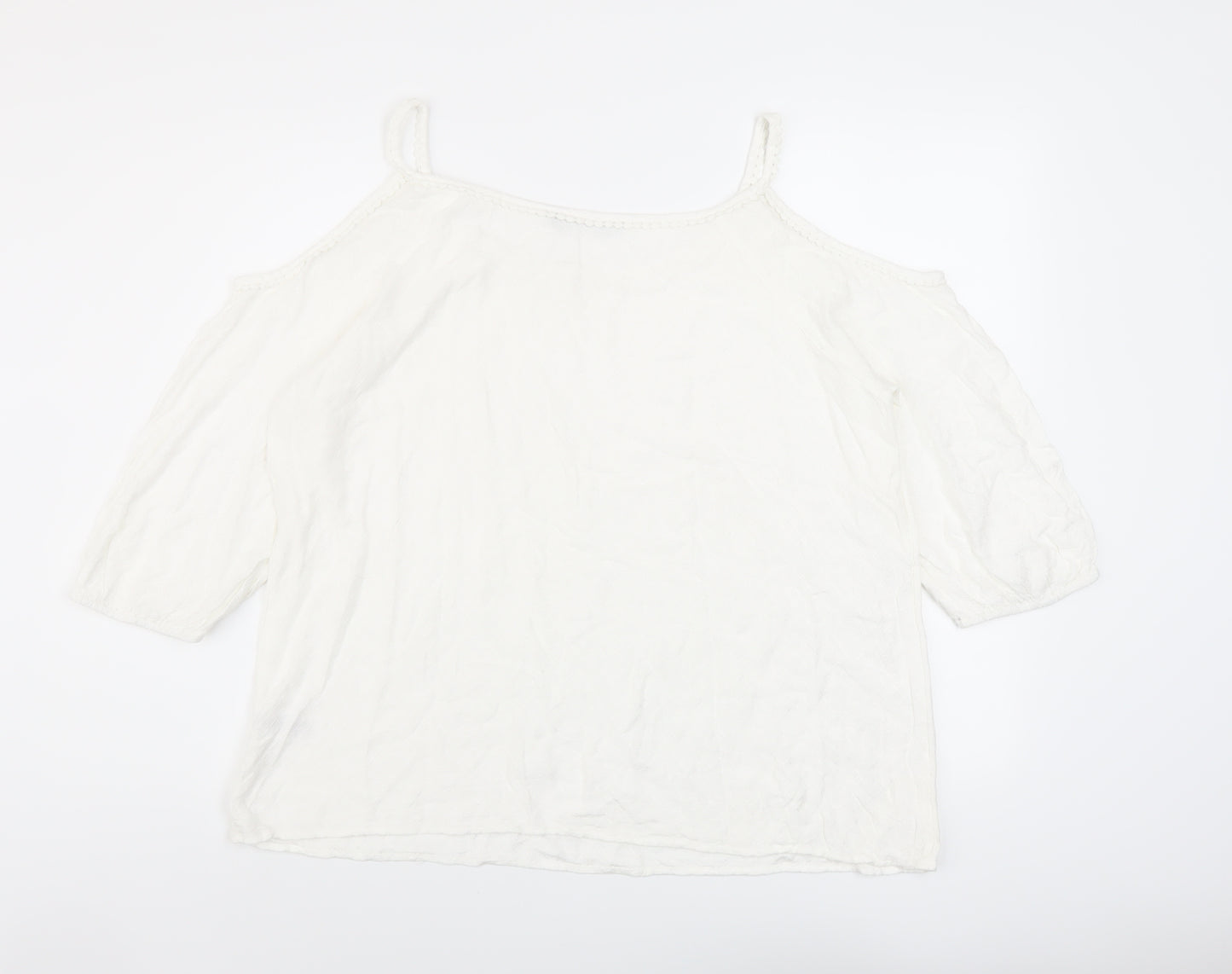 Bonmarché Womens Ivory Viscose Basic Blouse Size 16 Round Neck