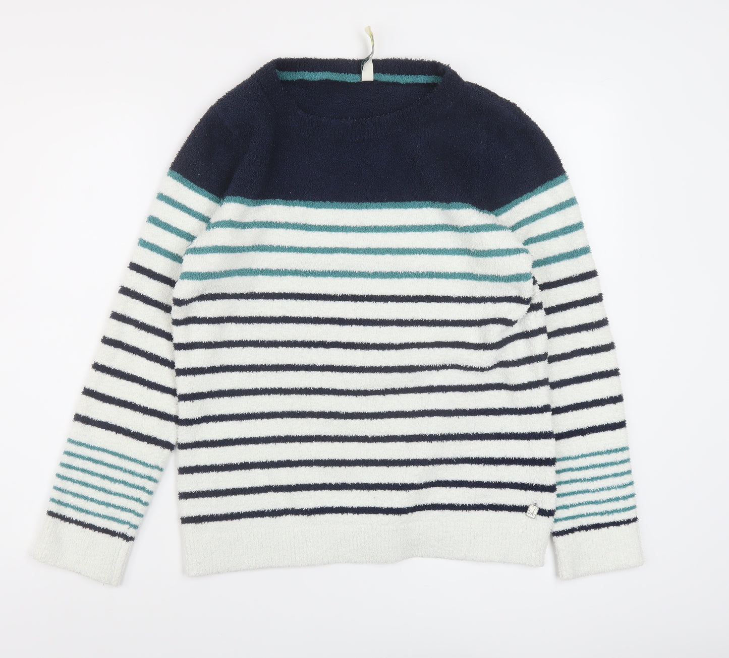 Weird Fish Womens Blue Striped Polyester Pullover Sweatshirt Size 12 Pullover
