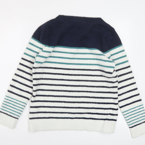 Weird Fish Womens Blue Striped Polyester Pullover Sweatshirt Size 12 Pullover