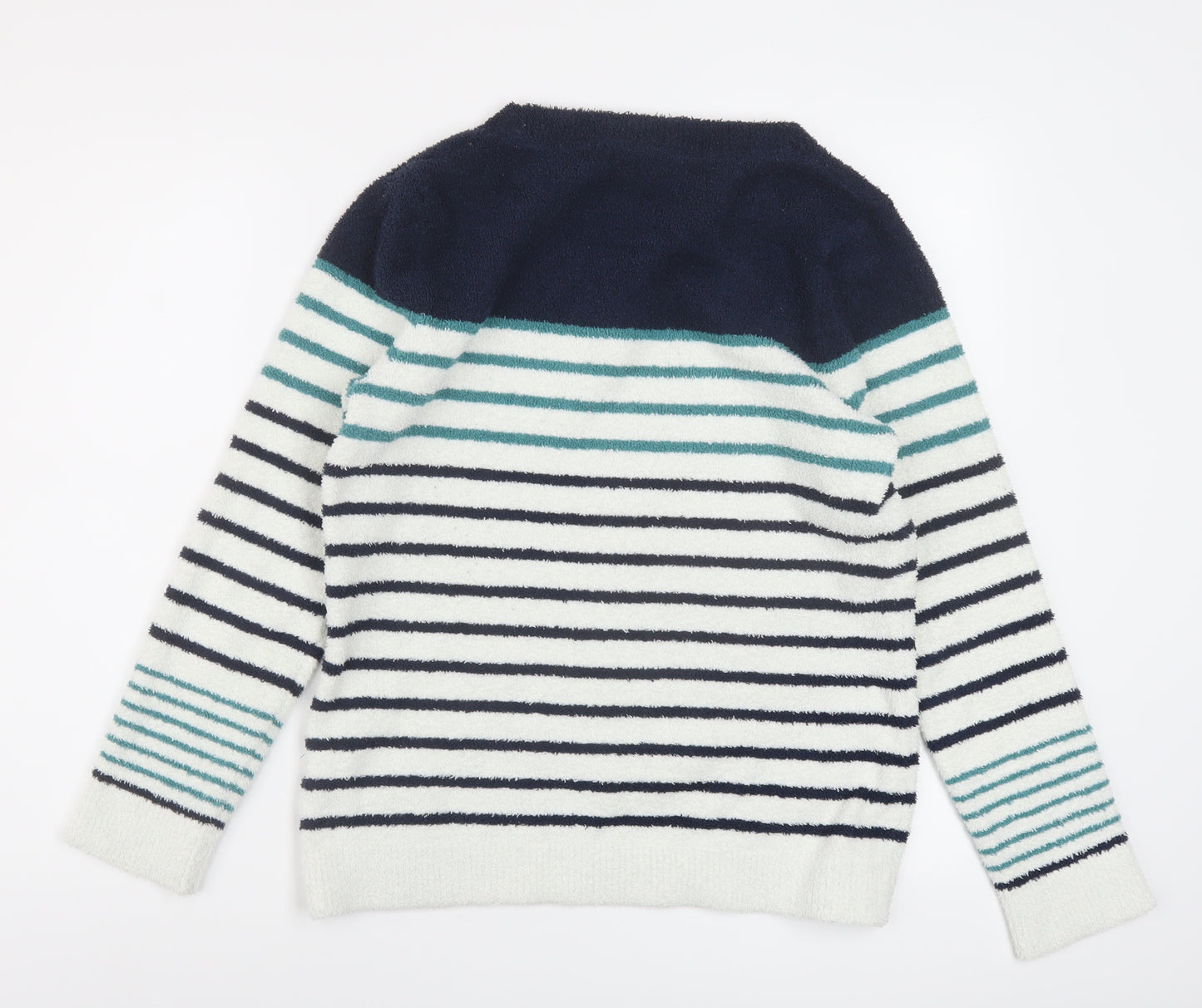 Weird Fish Womens Blue Striped Polyester Pullover Sweatshirt Size 12 Pullover
