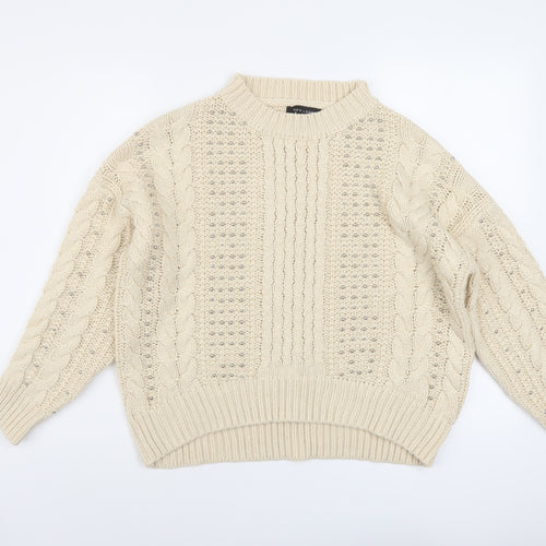 New Look Womens Beige Mock Neck Acrylic Pullover Jumper Size S