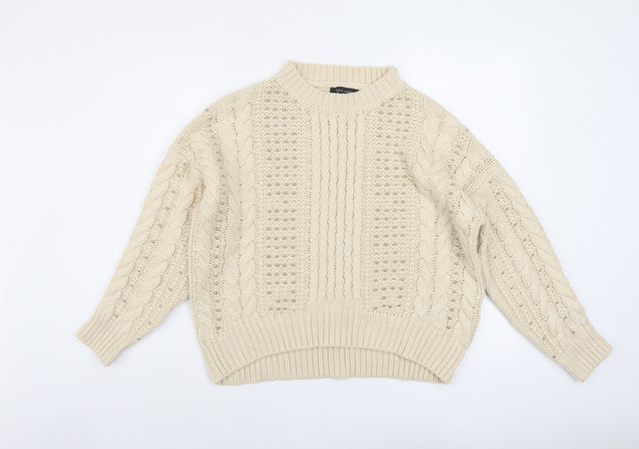 New Look Womens Beige Mock Neck Acrylic Pullover Jumper Size S