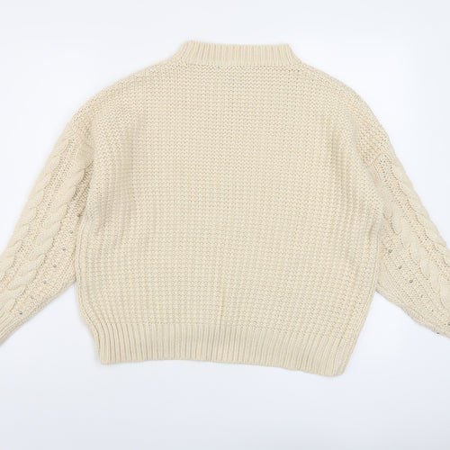 New Look Womens Beige Mock Neck Acrylic Pullover Jumper Size S