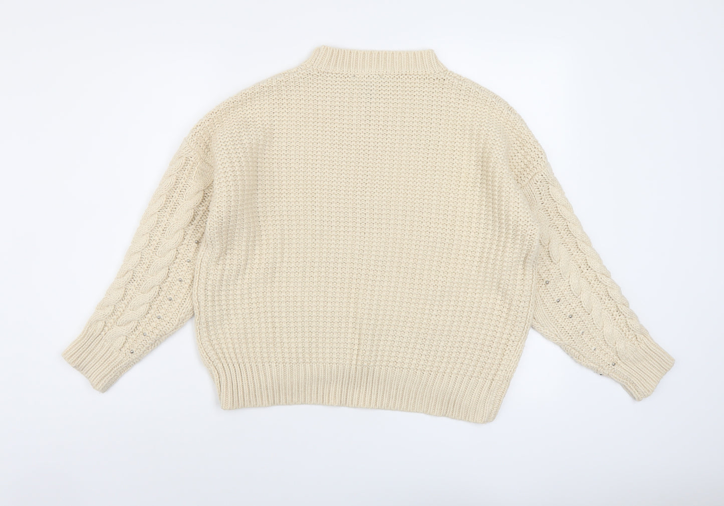New Look Womens Beige Mock Neck Acrylic Pullover Jumper Size S