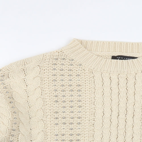 New Look Womens Beige Mock Neck Acrylic Pullover Jumper Size S