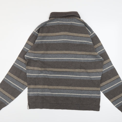 Blue Harbour Mens Brown Striped Cotton Polo Size M Collared Button