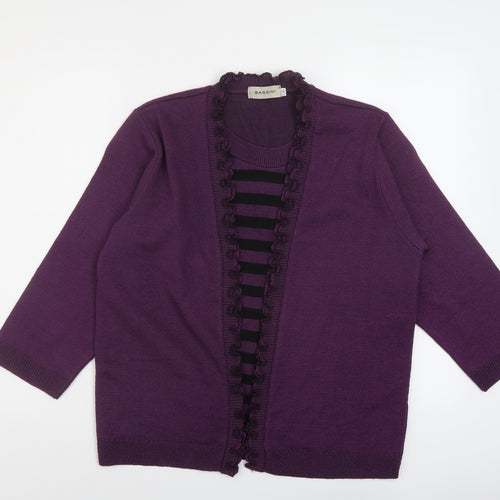 BASSINI Womens Purple Round Neck Striped Acrylic Pullover Jumper Size L