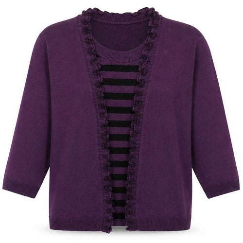 BASSINI Womens Purple Round Neck Striped Acrylic Pullover Jumper Size L