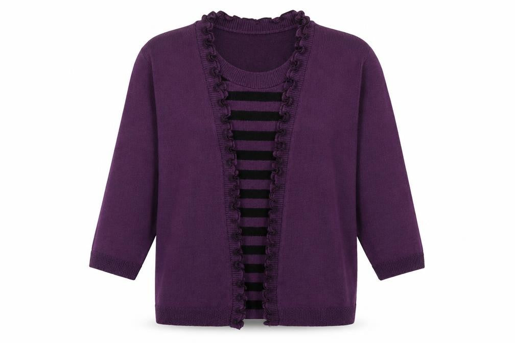 BASSINI Womens Purple Round Neck Striped Acrylic Pullover Jumper Size L