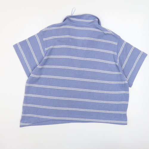 Marks and Spencer Womens Blue Collared Striped Polyester Pullover Jumper Size 18