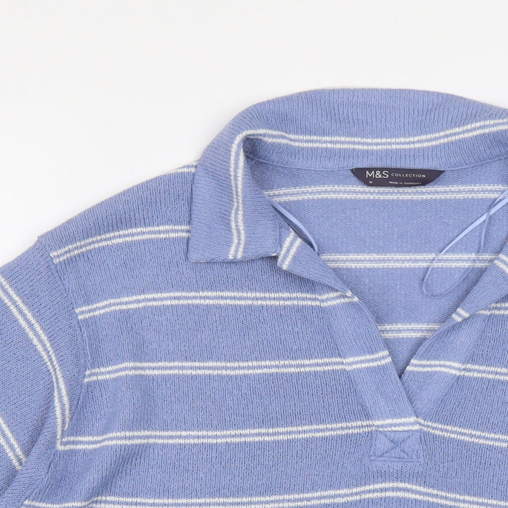 Marks and Spencer Womens Blue Collared Striped Polyester Pullover Jumper Size 18