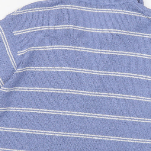 Marks and Spencer Womens Blue Collared Striped Polyester Pullover Jumper Size 18