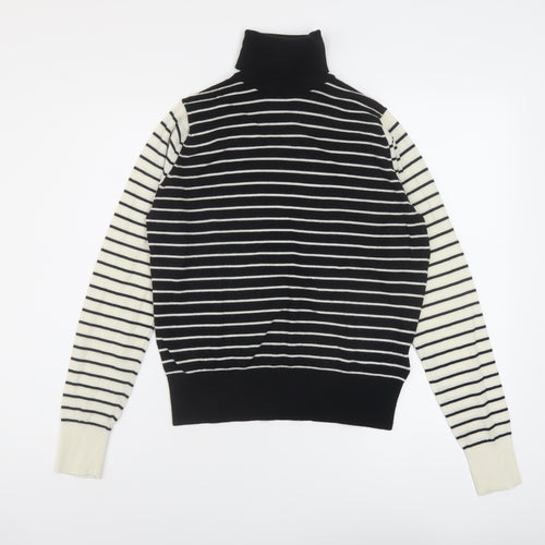 Marks and Spencer Womens Black Roll Neck Striped Wool Pullover Jumper Size 12