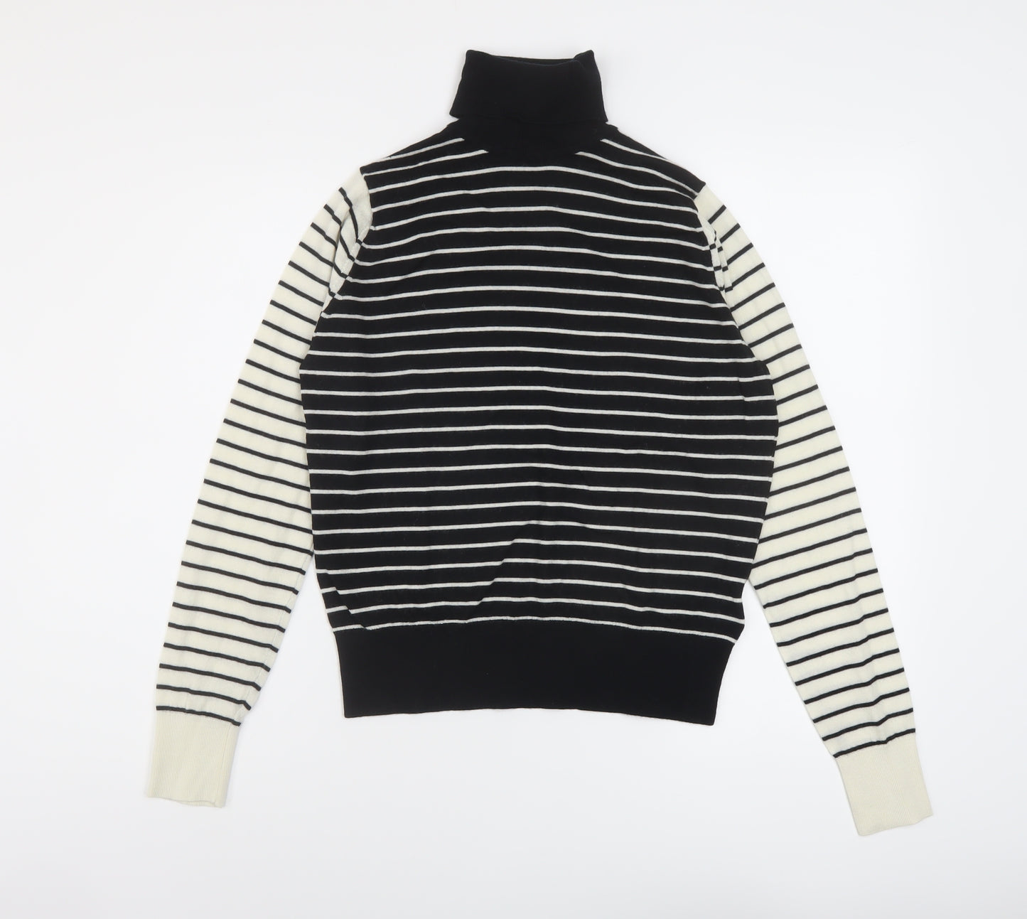 Marks and Spencer Womens Black Roll Neck Striped Wool Pullover Jumper Size 12