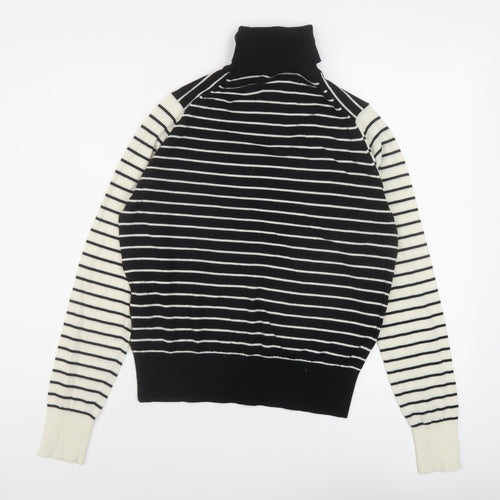 Marks and Spencer Womens Black Roll Neck Striped Wool Pullover Jumper Size 12
