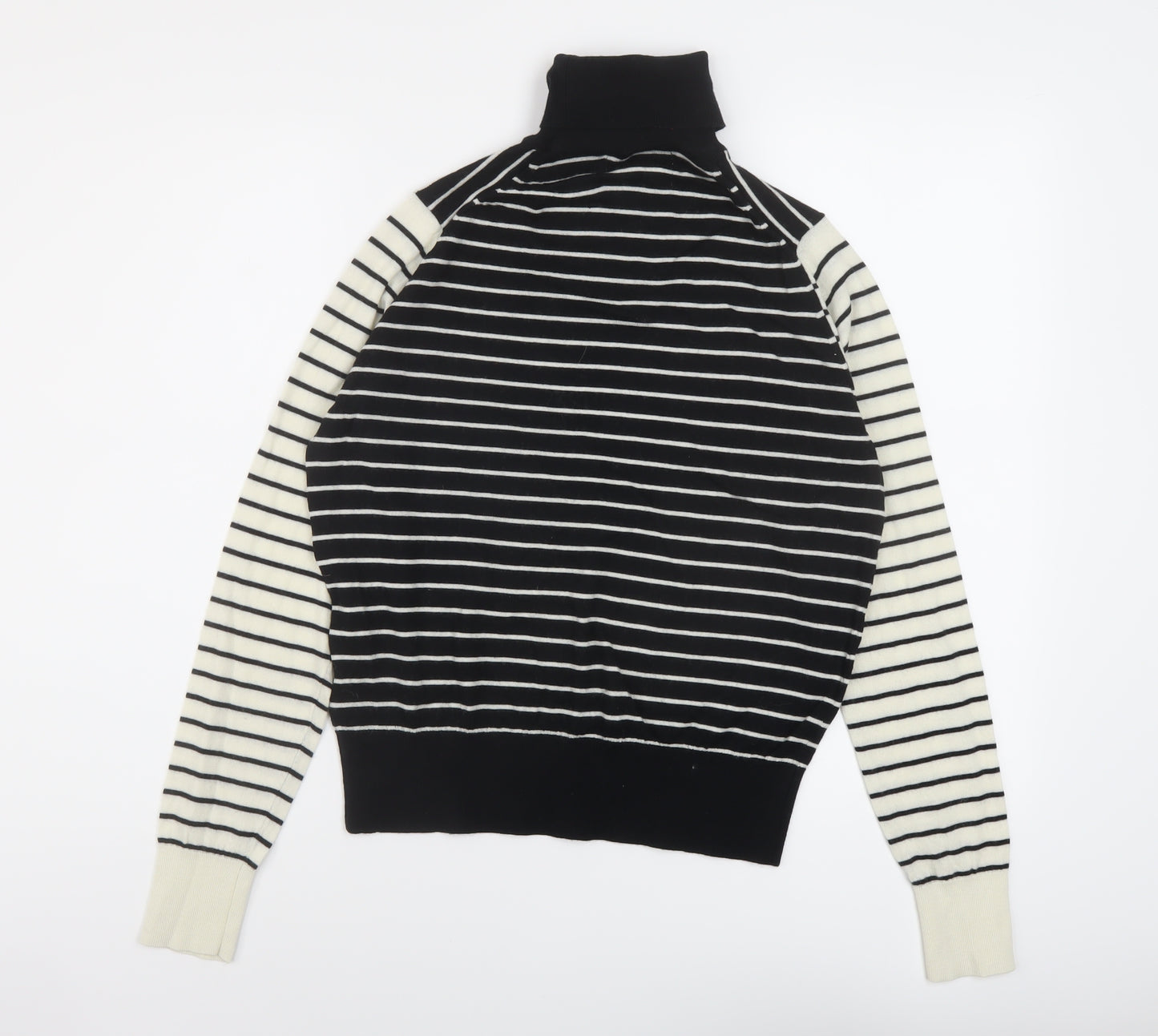 Marks and Spencer Womens Black Roll Neck Striped Wool Pullover Jumper Size 12