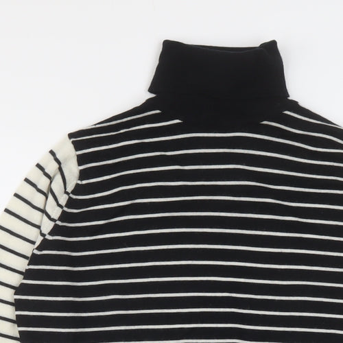 Marks and Spencer Womens Black Roll Neck Striped Wool Pullover Jumper Size 12