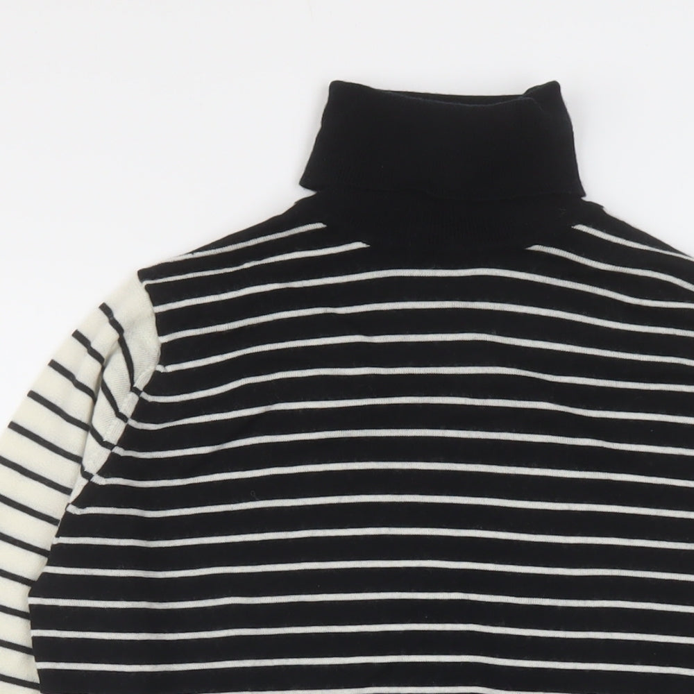Marks and Spencer Womens Black Roll Neck Striped Wool Pullover Jumper Size 12