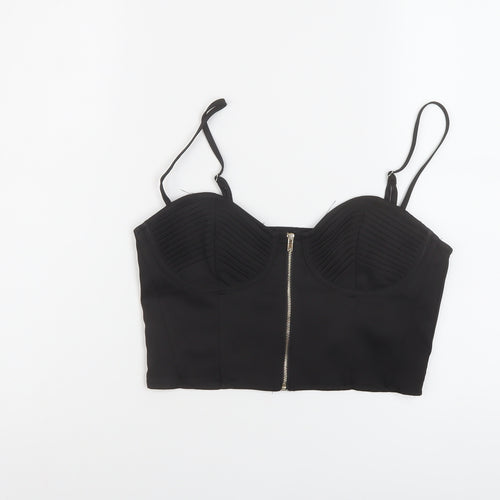 PRETTYLITTLETHING Womens Black Polyester Cropped T-Shirt Size 8 Sweetheart