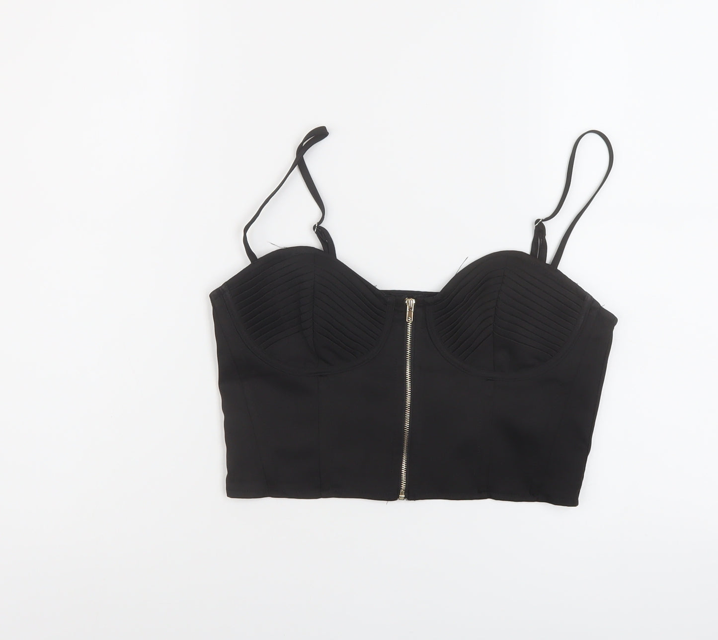 PRETTYLITTLETHING Womens Black Polyester Cropped T-Shirt Size 8 Sweetheart