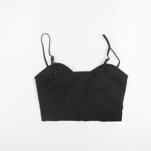 PRETTYLITTLETHING Womens Black Polyester Cropped T-Shirt Size 8 Sweetheart