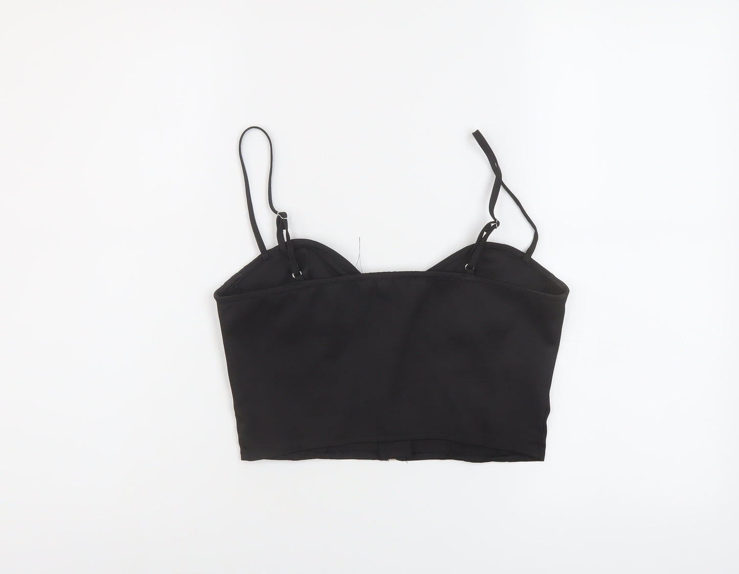 PRETTYLITTLETHING Womens Black Polyester Cropped T-Shirt Size 8 Sweetheart