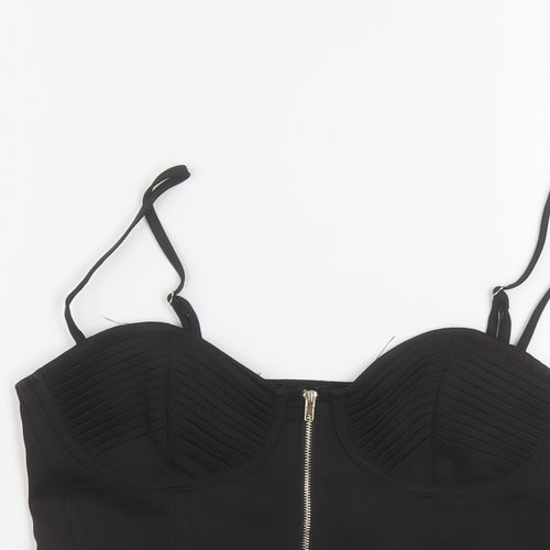 PRETTYLITTLETHING Womens Black Polyester Cropped T-Shirt Size 8 Sweetheart