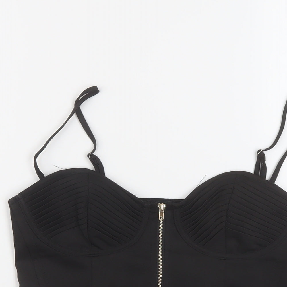 PRETTYLITTLETHING Womens Black Polyester Cropped T-Shirt Size 8 Sweetheart