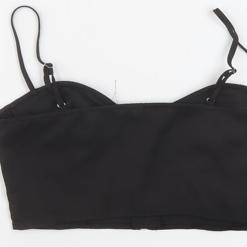PRETTYLITTLETHING Womens Black Polyester Cropped T-Shirt Size 8 Sweetheart