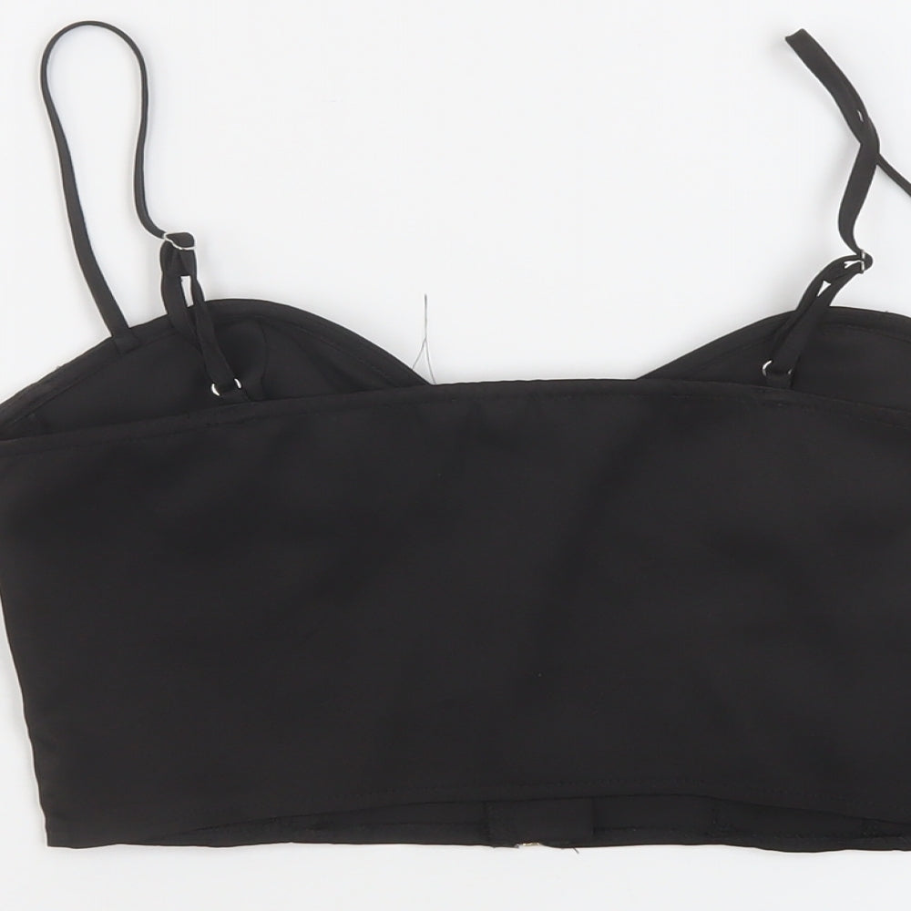 PRETTYLITTLETHING Womens Black Polyester Cropped T-Shirt Size 8 Sweetheart