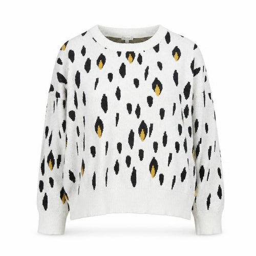 Kilibbi Womens Ivory Round Neck Animal Print Acrylic Pullover Jumper Size S
