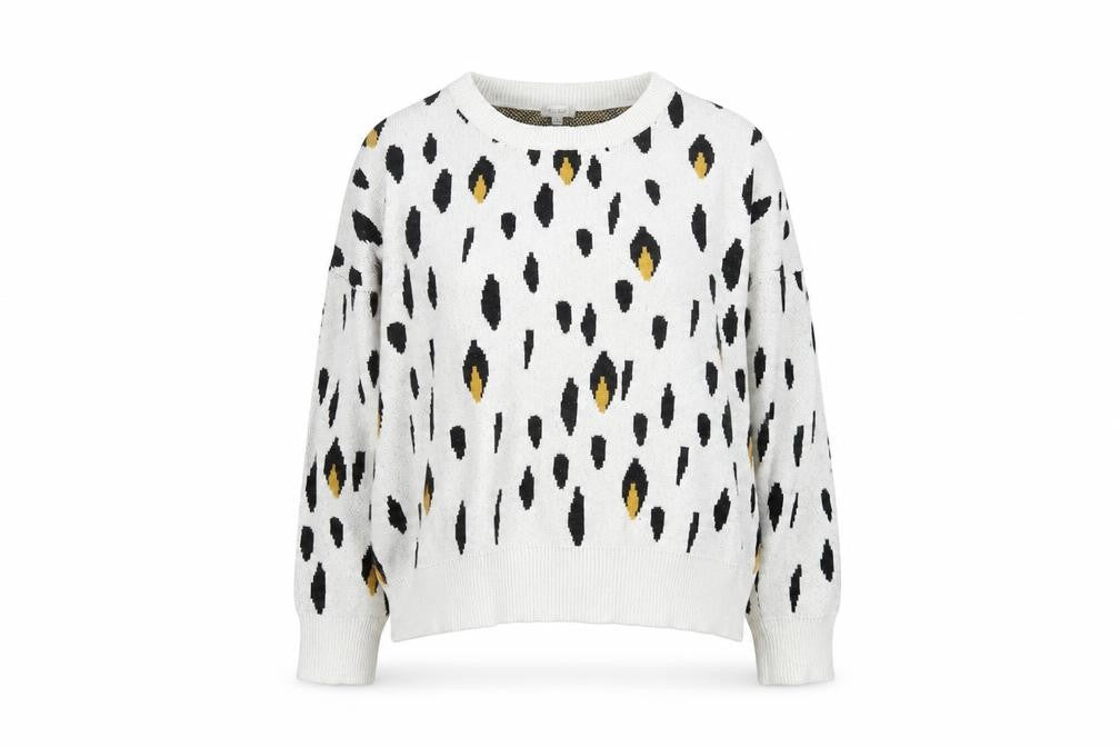 Kilibbi Womens Ivory Round Neck Animal Print Acrylic Pullover Jumper Size S