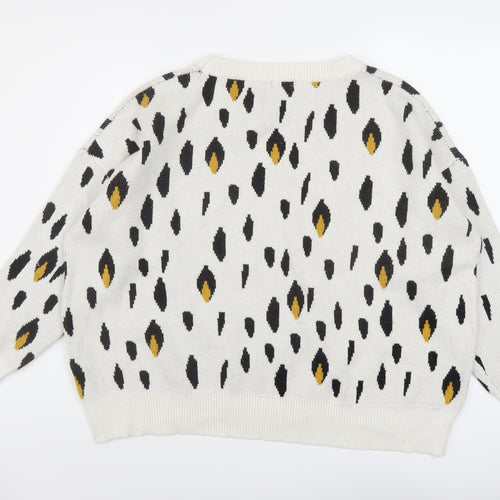 Kilibbi Womens Ivory Round Neck Animal Print Acrylic Pullover Jumper Size S