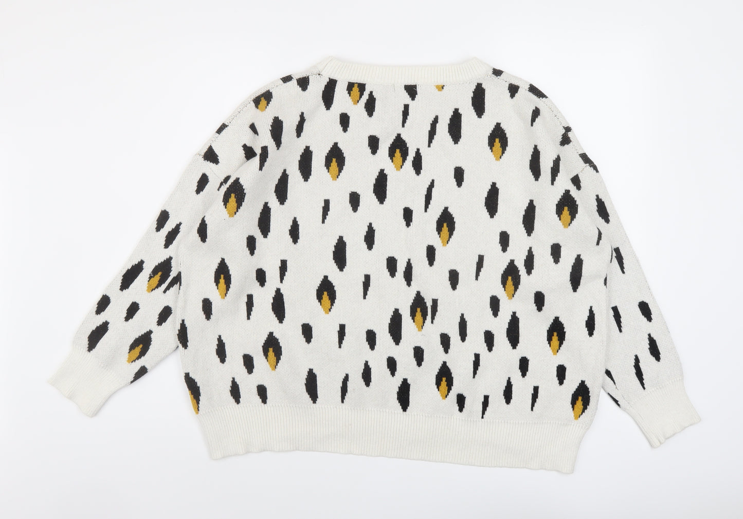 Kilibbi Womens Ivory Round Neck Animal Print Acrylic Pullover Jumper Size S