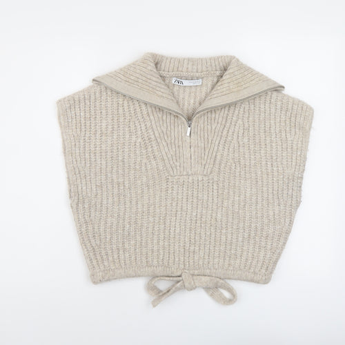 Zara Womens Beige Roll Neck Acrylic Vest Jumper Size M