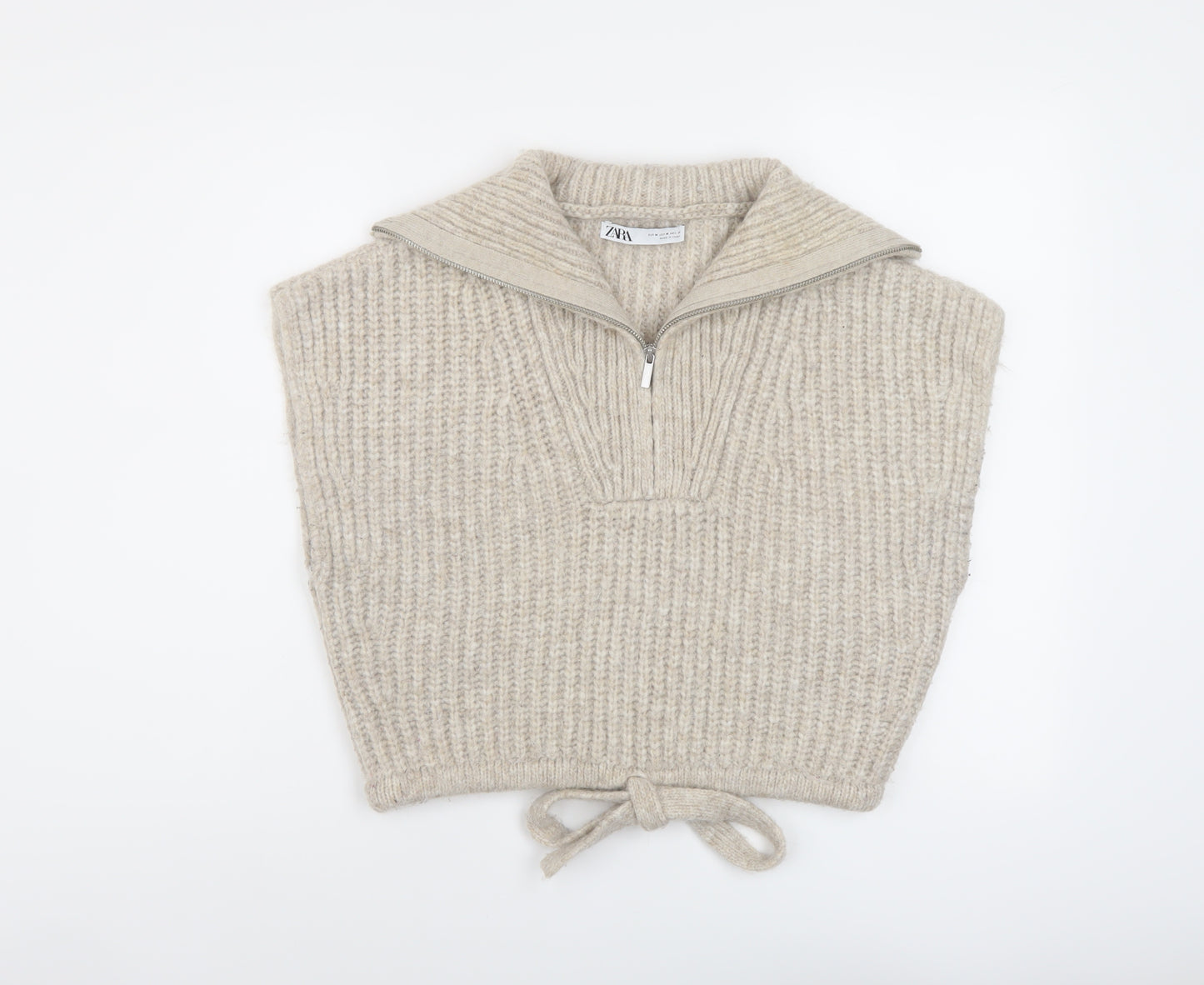 Zara Womens Beige Roll Neck Acrylic Vest Jumper Size M