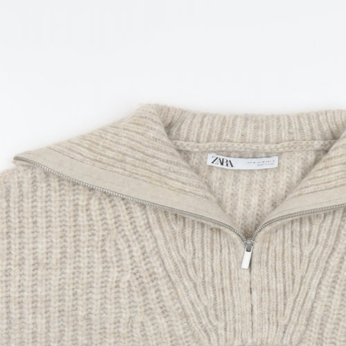 Zara Womens Beige Roll Neck Acrylic Vest Jumper Size M