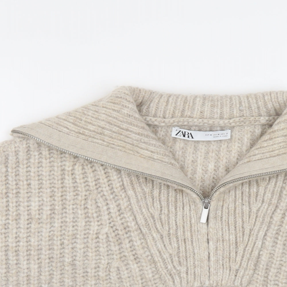 Zara Womens Beige Roll Neck Acrylic Vest Jumper Size M